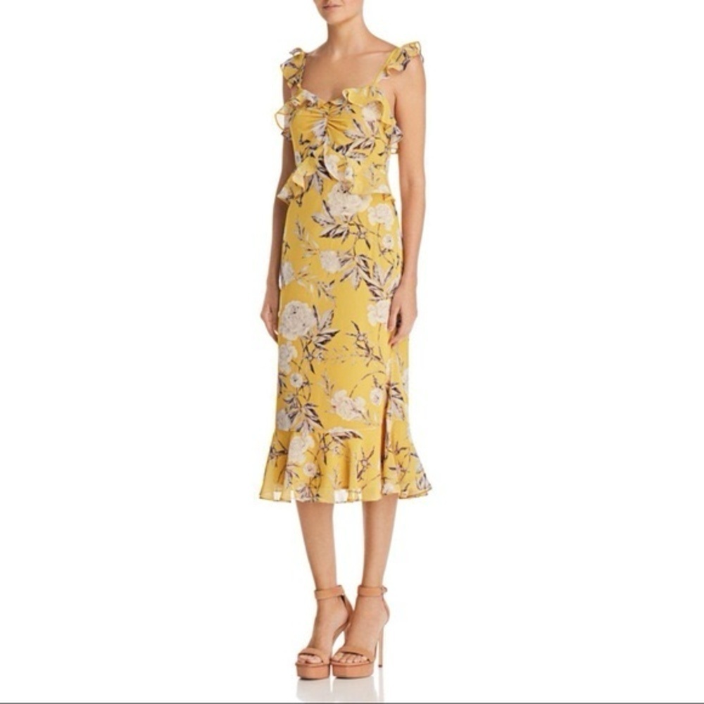 Lucy Paris Marissa Ruffled Yellow Floral Dress Size Medium